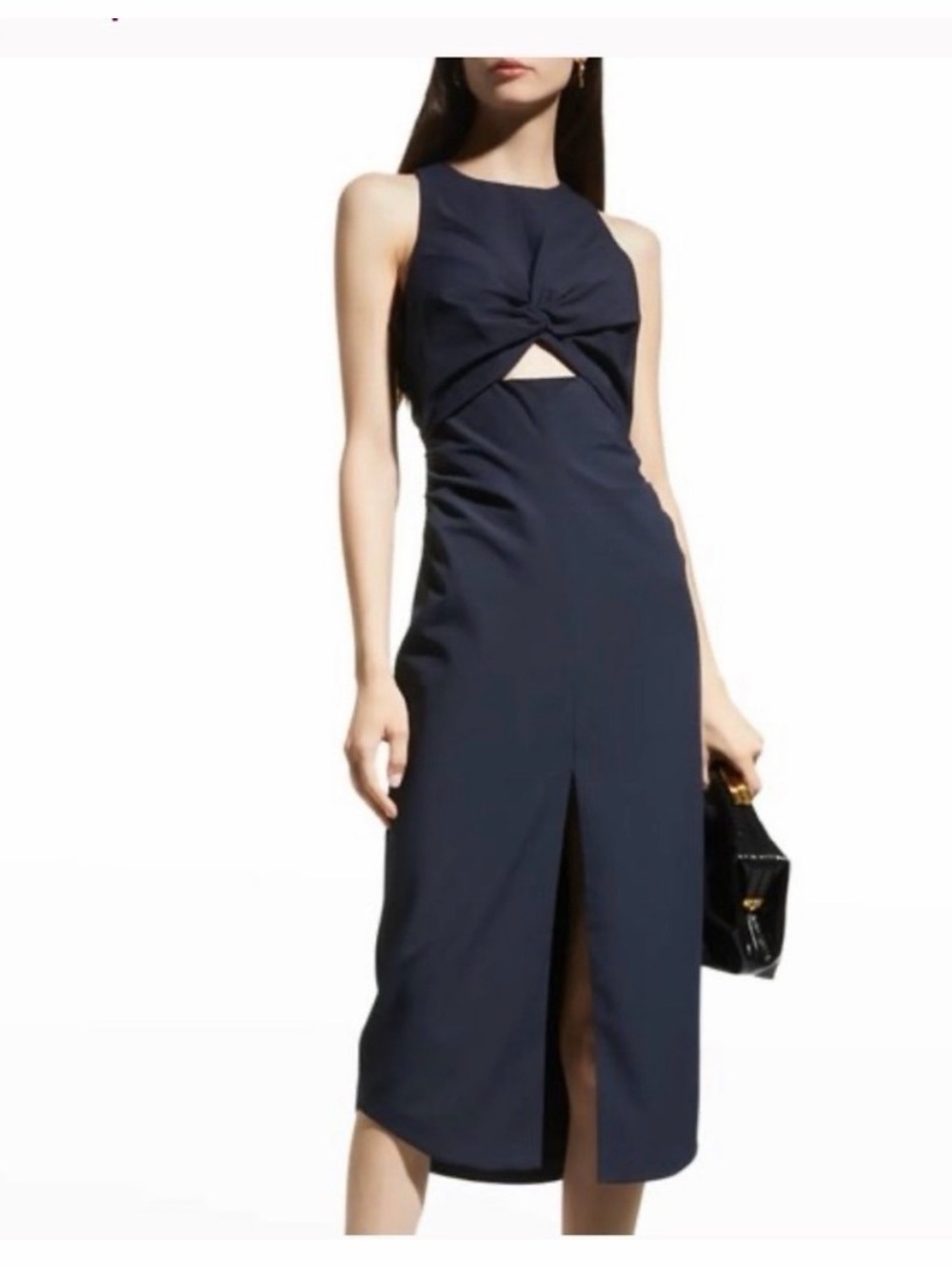 cinq a sept Navy Twist-Front Midi Dress